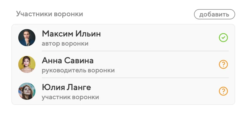 Блок участников воронки CRM