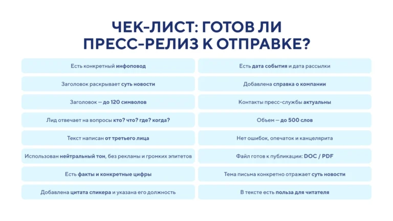 Чек-лист «Идеальный пресс-релиз»