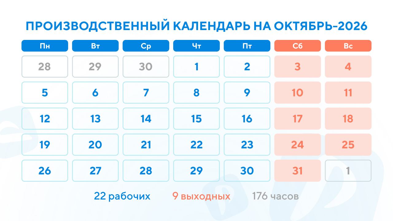 Производственный календарь на октябрь